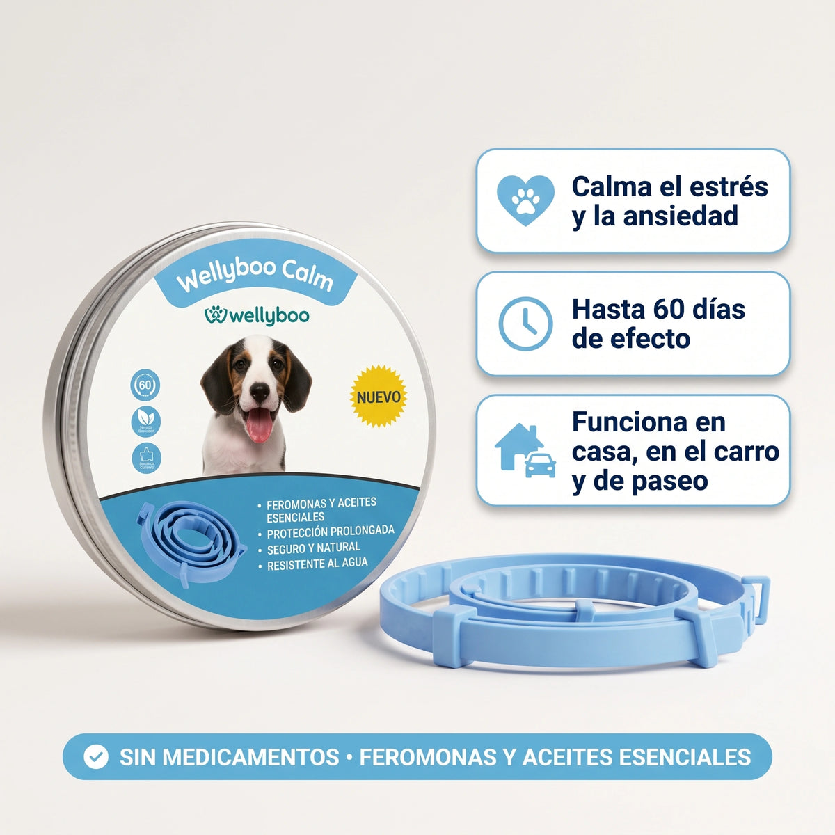 Wellyboo Calm — Collar Calmante con Feromonas para Perros, Sin Medicamentos